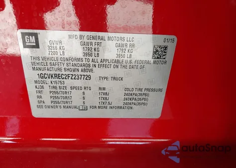 2015 Chevrolet Silverado 1500 1Lt z USA, uszkodzony, nr VIN 1GCVKREC2FZ237729